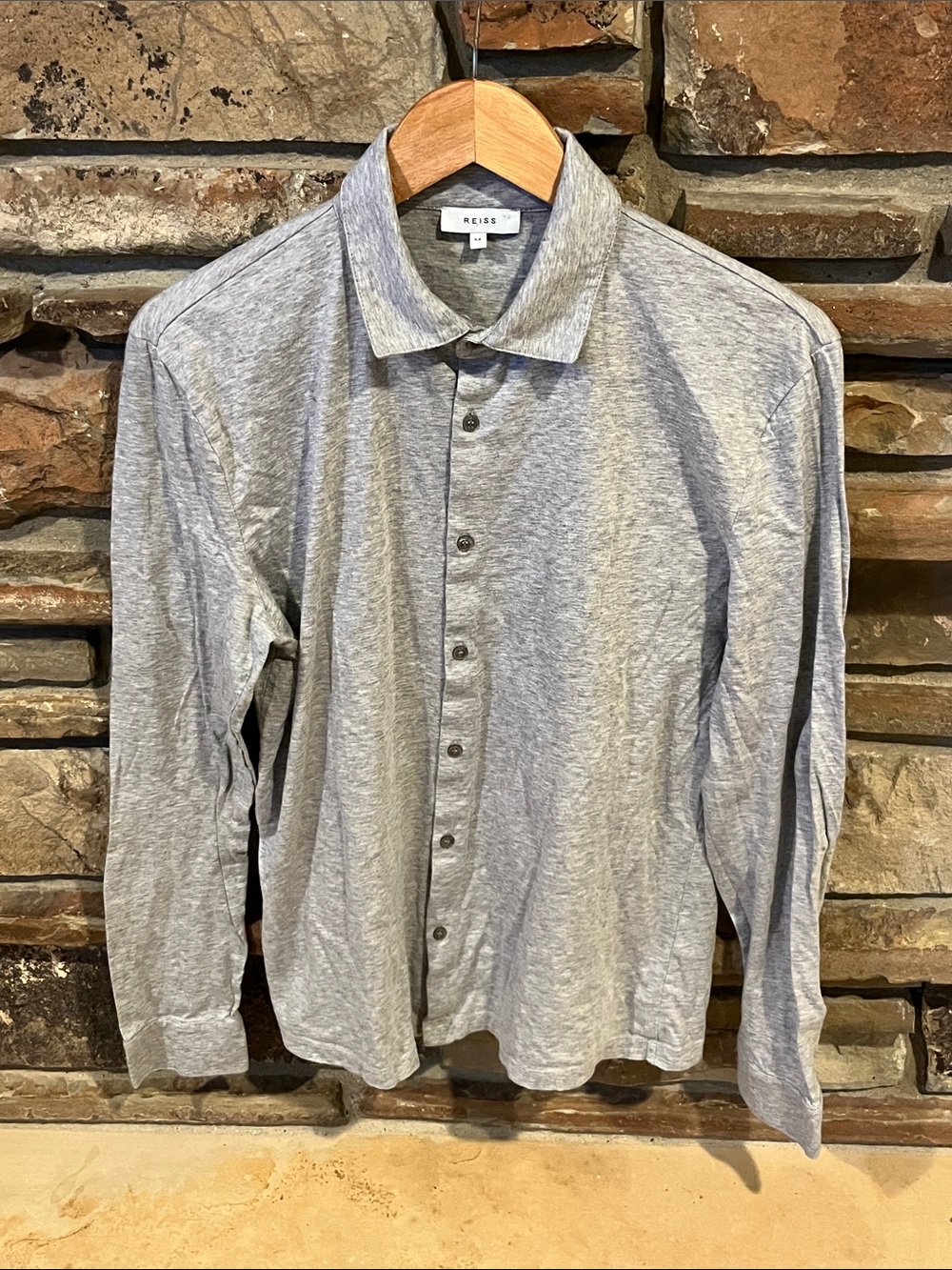 Reiss Slim Fit Heather Gray 100% Cotton Long-Sleeve Button-Down Shirt